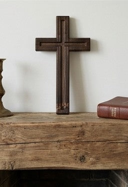 Handcrafted Carved Wooden Wall Cross | 12" x 6" Rustic Wall Decor