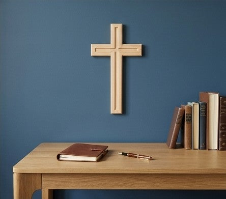 Handcrafted Carved Wooden Wall Cross | 12" x 6" Rustic Wall Decor